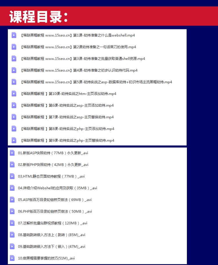 搜索优化黑/白帽SEO网站快速排名教程泛目录实操全套课程